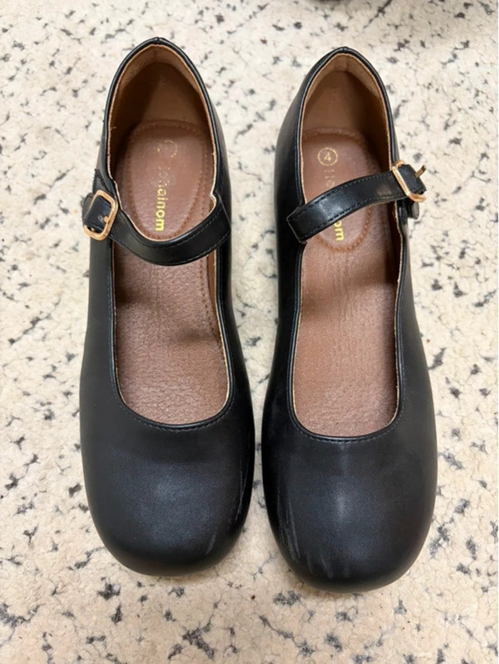 Girls Black Mary Jane Dress Shoes Size 4 Gold Buckle School Uniform Flats